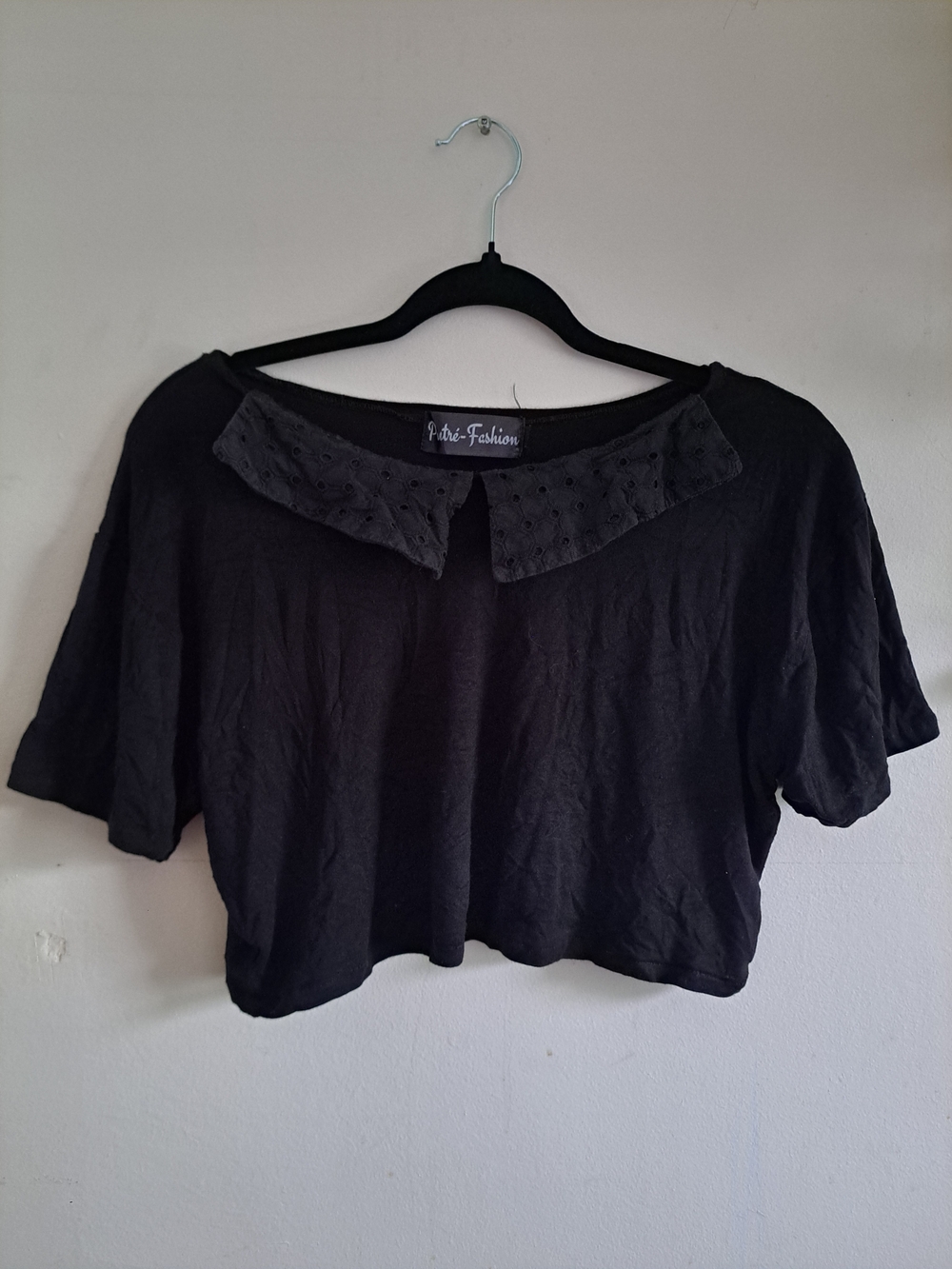 🇨🇦 Putré-Fashion Black Crop Top L Gothic Alternative  Peter Pan Collar